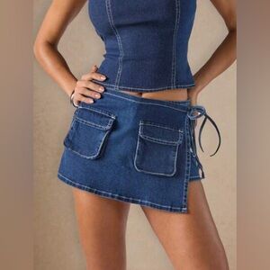 Shein Poéselle Stylish Stretch Denim Wrap Dress Skort w/ Side Ties & Pockets 28